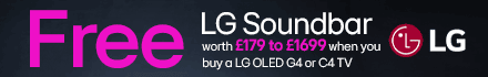 FREE LG soundbar worth £179 to £1699 when you buy an LG OLED G4 or C4