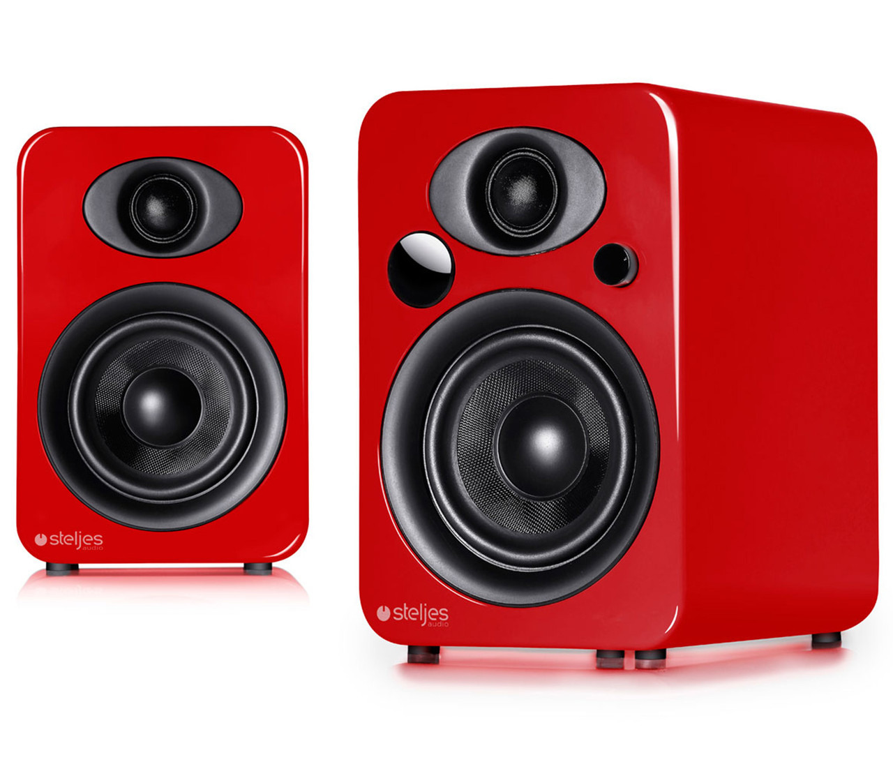 Steljes Audio NS3 Powered Bluetooth Speakers Red Pair with Superior Sound img
