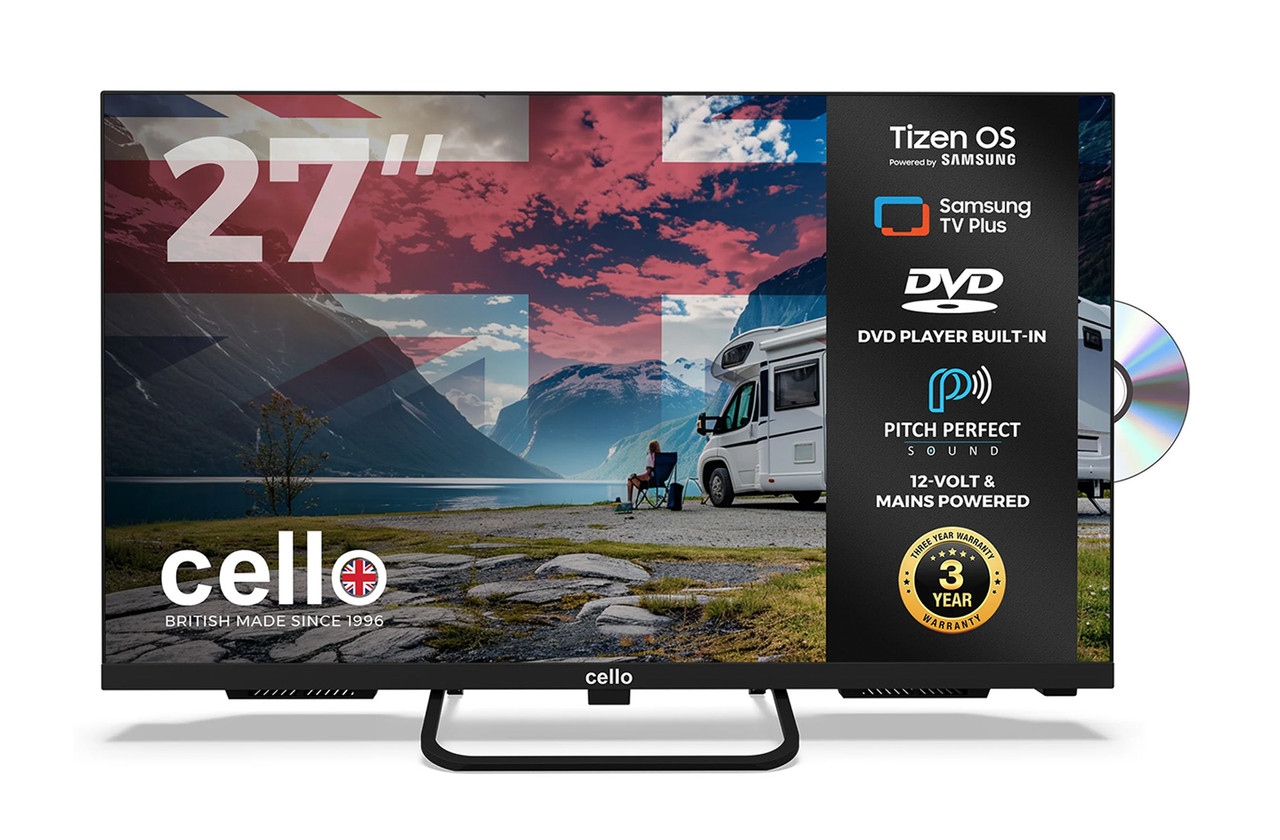 Cello Traveller 27” Full HD Smart TV with Built-in DVD Player, Black img