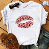 Womens Leopard Print Lip Print T-shirt