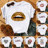 Womens Leopard Print Lip Print T-shirt