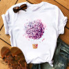 Womens INS Fire Red Butterfly Love Print Crew Neck T-Shirt