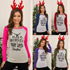 Womens Elk Head Letter Print Long-sleeved T-shirt