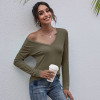 Womens V-neck Solid Color Casual Bottoming Shirt