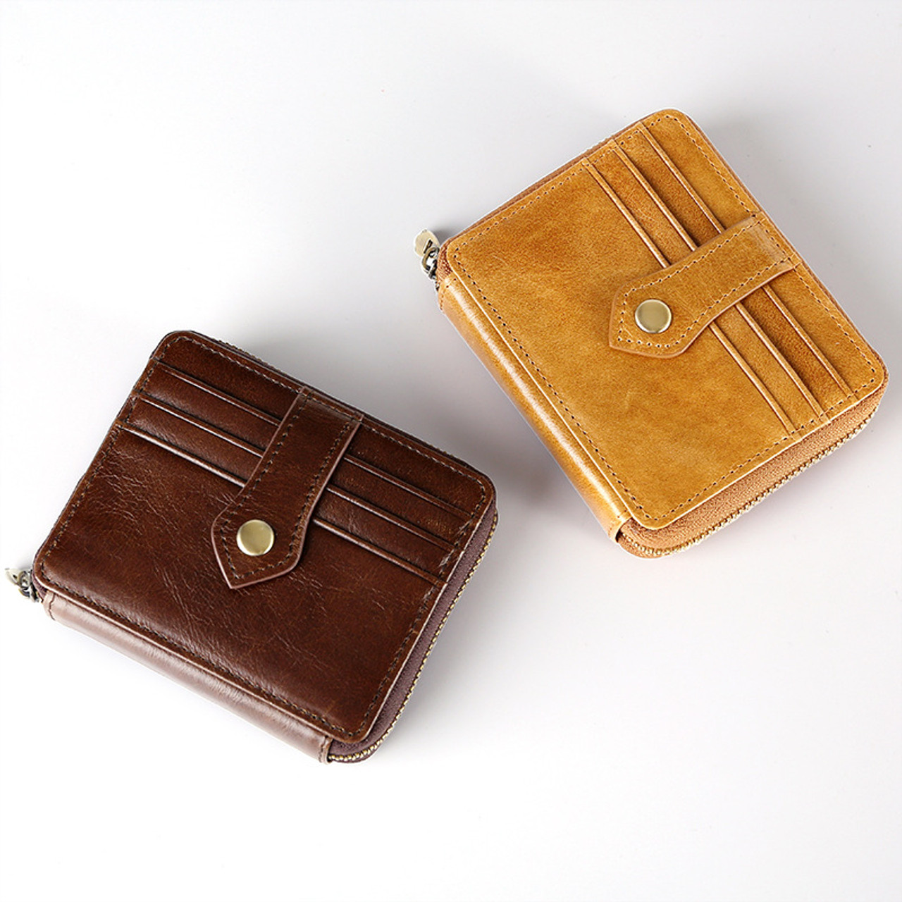 Genuine Leather Retro Wax Oil Zipper 