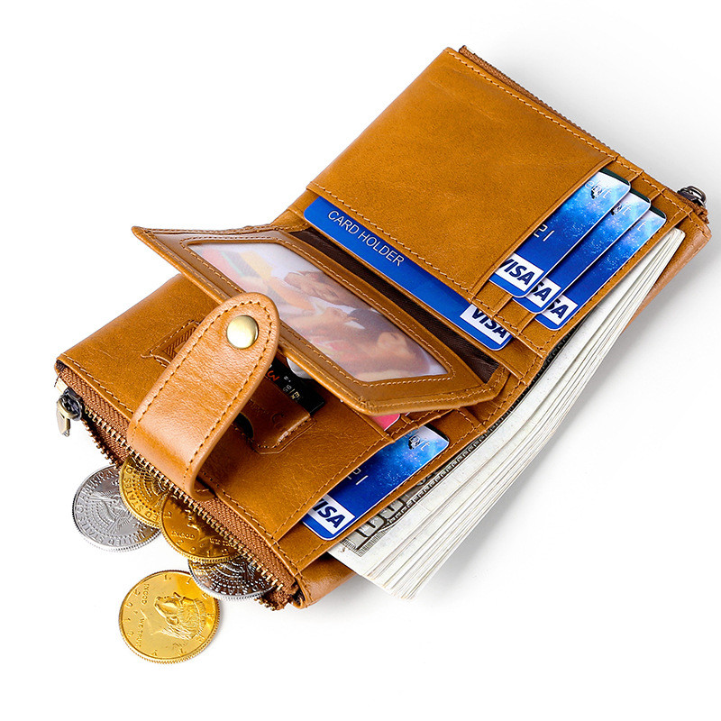 Horse Oil Leather Multi-function Card Coin Clutch Purse Bifold Wallet Hand Take Money Purse