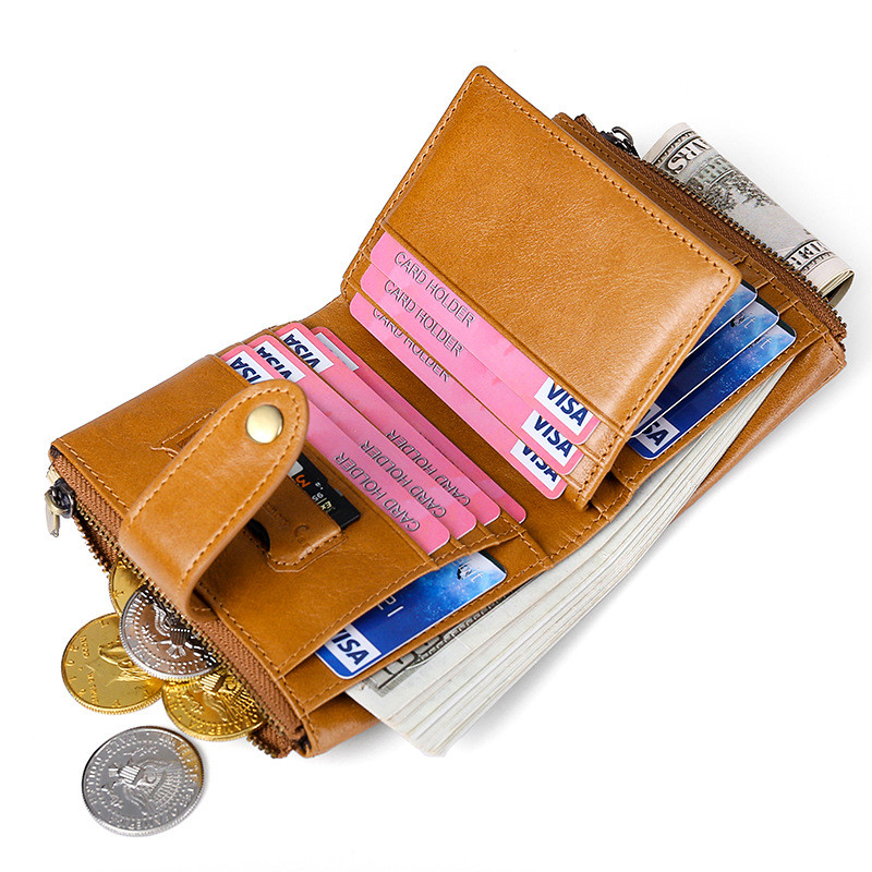 Horse Oil Leather Multi-function Card Coin Clutch Purse Bifold Wallet Hand Take Money Purse