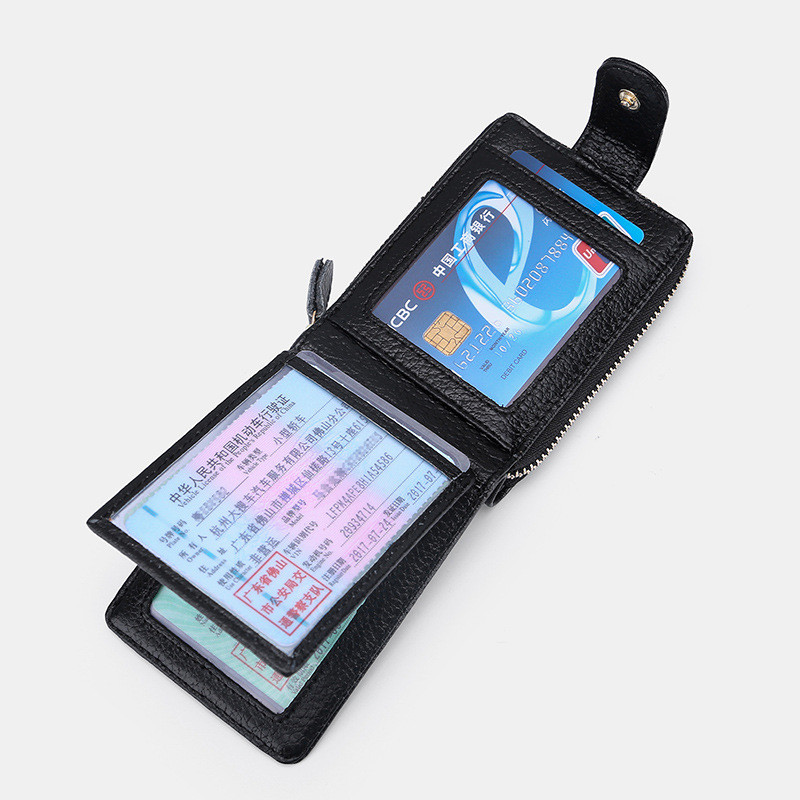 Driver's License Leather Card Cowhide Three-storey Mens Multi-function Zipper Wallet