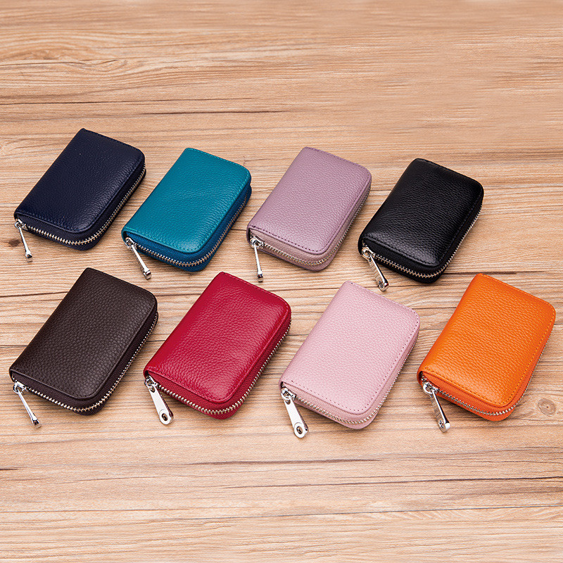 New multi-function card bag Double zipper One pack for more use Multi-card anti-magnetic leather bag