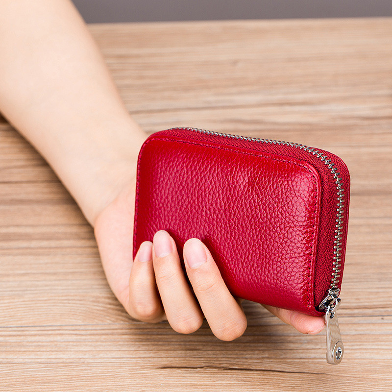 New multi-function card bag Double zipper One pack for more use Multi-card anti-magnetic leather bag