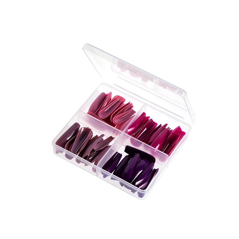Purple long coffin nail tips in four shades for wholesale