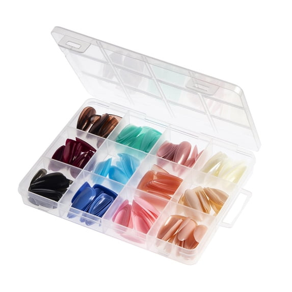 BPN09 short almond nail set with open 12-compartment storage box