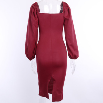 V Neck off Shoulder Bodycon Dress Women Club Party Midi Dress