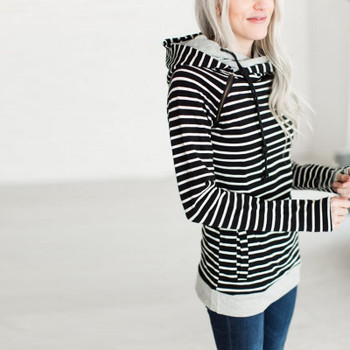 Women Patchwork Hoodies Girls Striped Long Sleeve Tops