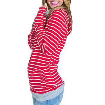 Women Patchwork Hoodies Girls Striped Long Sleeve Tops