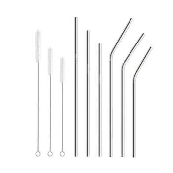 Straight Bent Stainless Steel Straw 8.5" 9.5" 10.5" Reusable Drinking Straw with Processed Nozzles Bar Drinking Tools