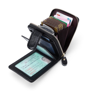 Driver's License Leather Card Cowhide Three-storey Mens Multi-function Zipper Wallet