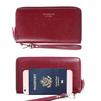 Long RFID Leather Ladies Wallet Large Capacity Wax Oil Leather Multi-Card Mobile Cell Phone Bag