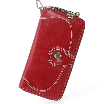 Oil Wax Leather Women's Wallet Long PU Leather Multi-function Coin Clutch HandBag Mobile Phone Hand Holding Purse Bag
