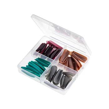 Winter color long coffin nail tips in a clear wholesale box