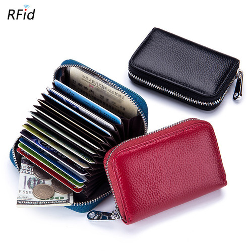 New multi-function card bag Double zipper One pack for more use Multi-card anti-magnetic leather bag