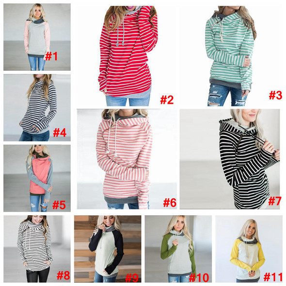 Women Patchwork Hoodies Girls Striped Long Sleeve Tops