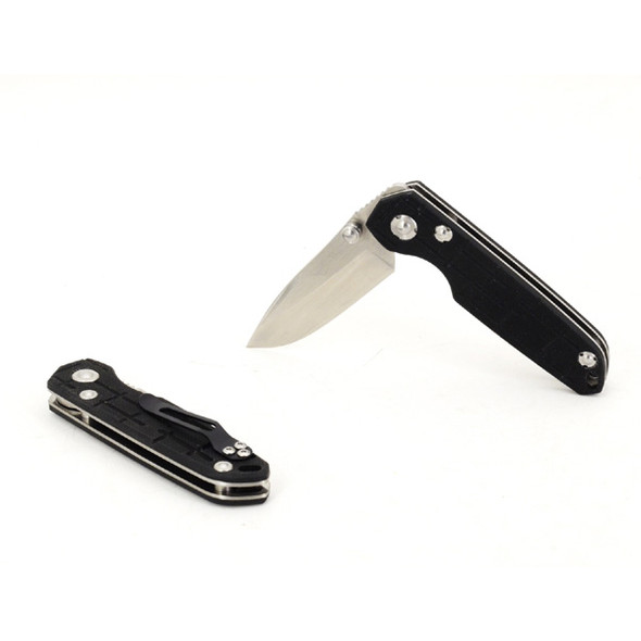 Leen 1203-1 Black G10 Handle 440C Liner Lock EDC Pocket Knife with Leather Pouch