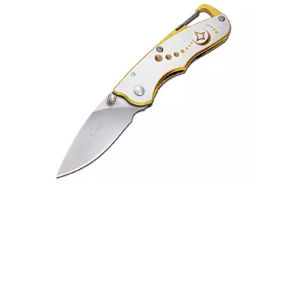Enlan M05GD Bee Pocket Folding Knife Stainless Steel Handle Frame Lock Knife w Carabiner Clip