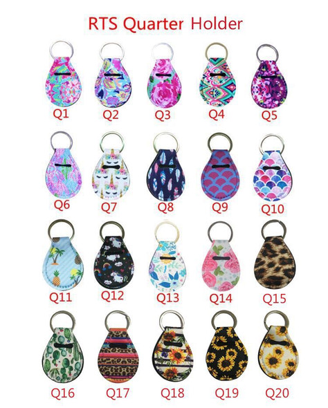 Neoprene Quarter Holder Keychain Diving Material for Party Favor 15 Designs Unicorn Pattern Floral Print with Metal Ring