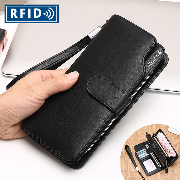 Men's multi-function wallet long genuine leather Korean style wallet zipper men's bag handbag for cash card mobile phone purse