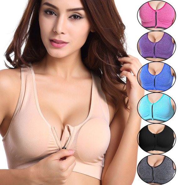 Women Zipper Push Up Sports Bras Padded Wirefree Breathable Sports Tops