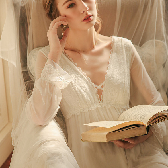 Womens Nightgown Lace Long Nightdress Fashion Sleepwear Fairy