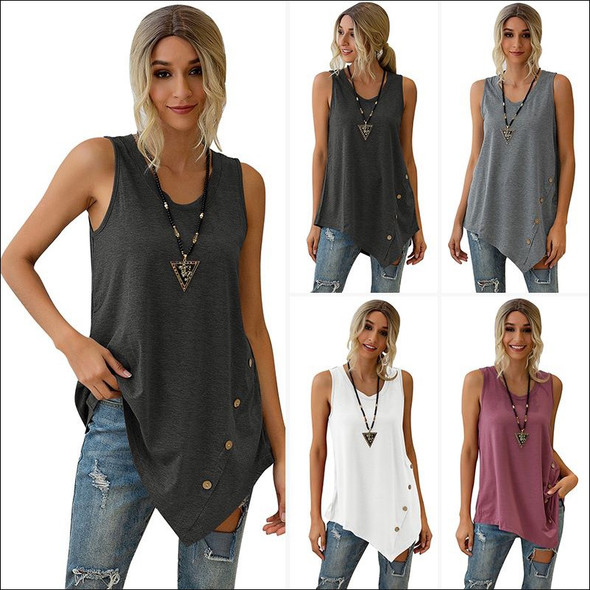 Womens Sleeveless Top Irregular Button U-neck Vest