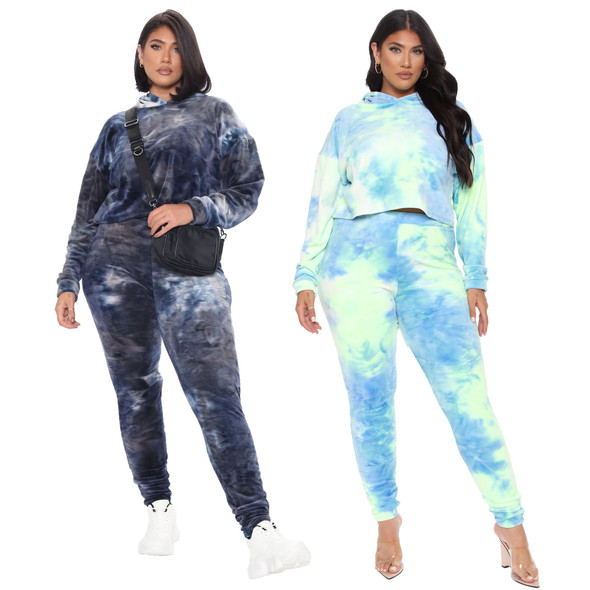 Spring Plus Size Two-piece Suit Tie-dye Hooded Sports Set