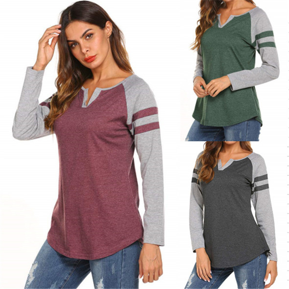 Spring Women's Long-sleeved T-shirt Mix Color Loose Shirt