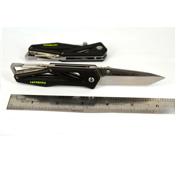 Sanrenmu SRM EDC Pocket Knife 7049LTE-PH Tanto Blade Black Zytel Handle with Safe Lock