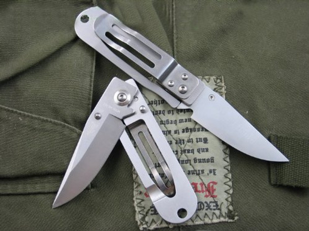 Sanrenmu SRM 701 Stainless steel EDC Pocket Knife w/ Money Clip & Lanyard Hole Frame Lock