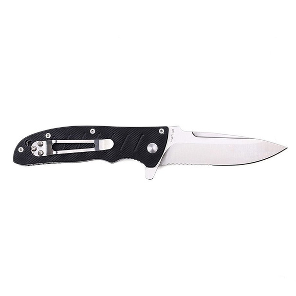 Enlan EL01 BEE EL01AB Liner Lock Pocket Knife Stainless Steel Blade Black G10 Handle - White Half Serrated