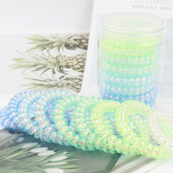 Big Line Hair Bands Candy Colored Transparent Bright Silver Frosted Telephone Hair Bands Spring Hair Bands 9pcs per Set