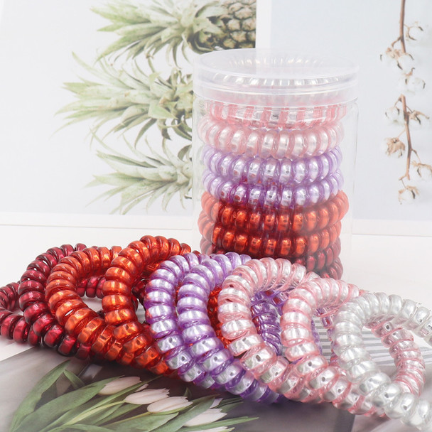 Big Line Hair Bands Candy Colored Transparent Bright Silver Frosted Telephone Hair Bands Spring Hair Bands 9pcs per Set