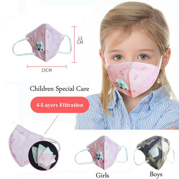Kids Face Mask with Filter Valve N95 PM 2.5 Children Mouth Cotton Mask Respirator Virus for Germs Protection Mask