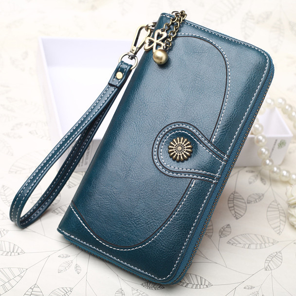 Oil Wax Leather Women's Wallet Long PU Leather Multi-function Coin Clutch HandBag Mobile Phone Hand Holding Purse Bag