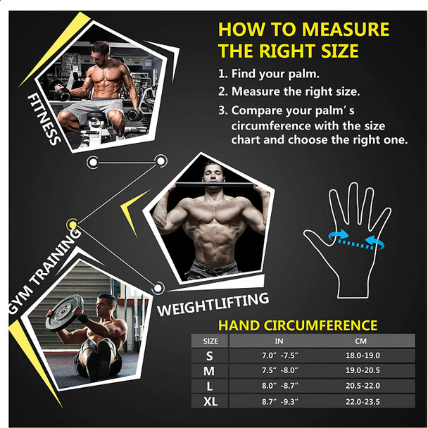 size chart of weight lifting gym fitness workout gloves