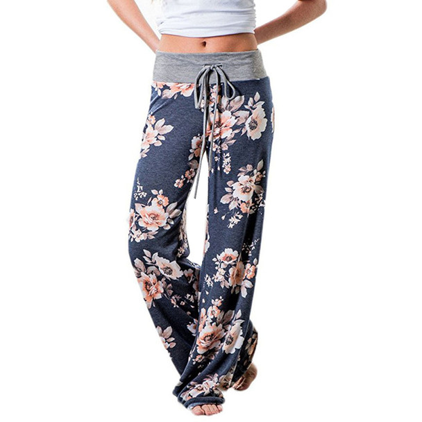 Women Loose Trousers Casual Stretch Waist Drawstring Pajama Pants