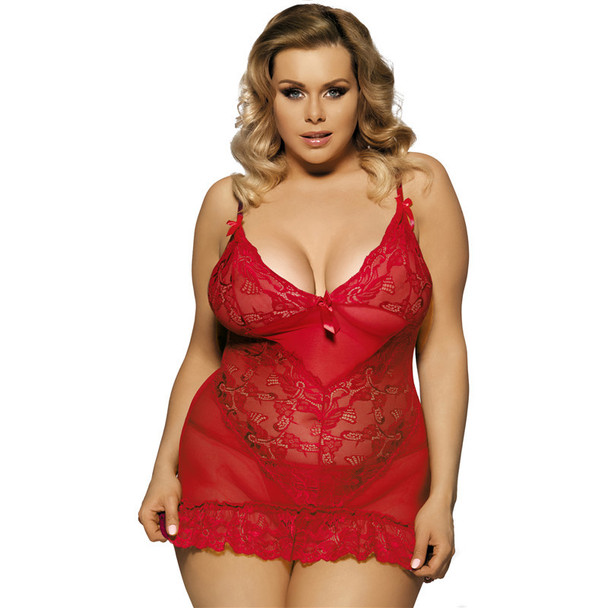 Womens Plus Size Sexy Lace Polyester Nightgown Silk Lingerie