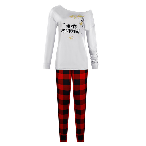 Womens Letters Printed Plaid Long Pants Casual Pajamas Set