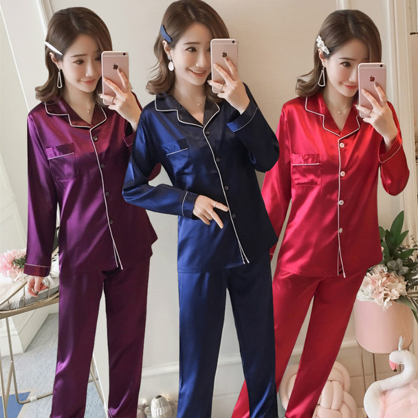 Womens Faux Silk Satin Sets Pyjama Sleepwear