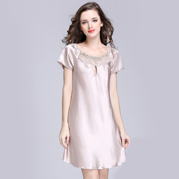 Womens Ice Silk Pajamas Sexy Lace Nightdress