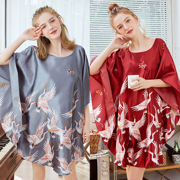 Womens  Ice Silk Bat Sleeve Nightdress