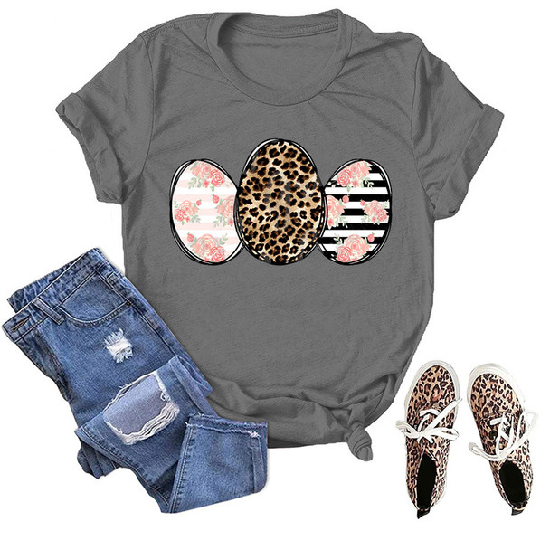 Womens Easter Leopard Egg Top Print T-shirt